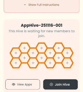 App Hiveの画面 メンバーがまだそろっていない
