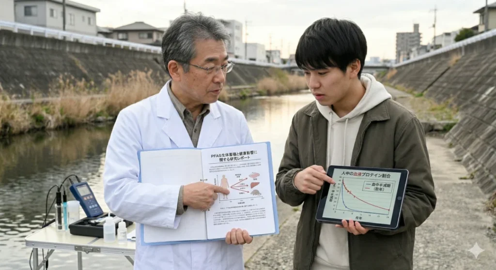 PFASの説明をしている先生と生徒